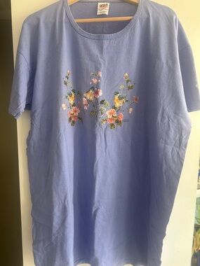 Anvil Lavender Tee Dress with Floral & Bird Motif